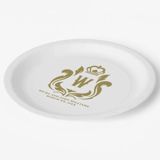 Assiettes En Carton W Monogramme Gold Crest (Angle)