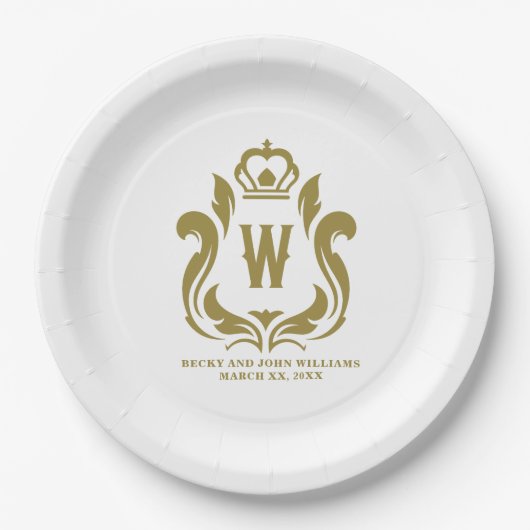 Assiettes En Carton W Monogramme Gold Crest (Devant)