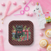 Assiettes En Carton Wallace Red Scottish Tartan Christmas Black Cat (Fête)