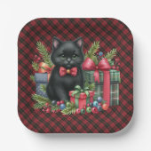 Assiettes En Carton Wallace Red Scottish Tartan Christmas Black Cat (Recto)