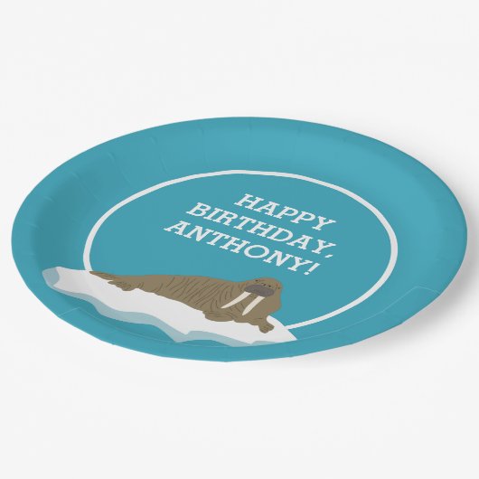 Assiettes En Carton Walrus sur une Iceberg Custom Birday Party (Angle)