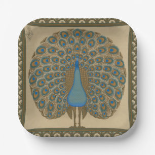 Assiettes En Carton Walter Crane Blue Peacock avec sa queue écartée