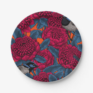 Assiettes En Carton Waratah rouge et brunes