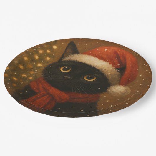 Assiettes En Carton Warm Christmas Cat (Angle)