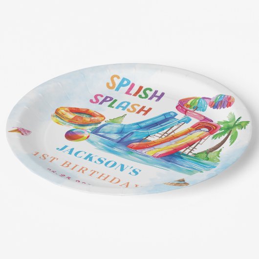 Assiettes En Carton Water Slide Splish Splash Birthday Party (Angle)