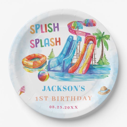 Assiettes En Carton Water Slide Splish Splash Birthday Party (Devant)