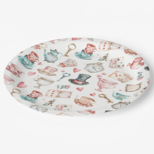 Assiettes En Carton Watercolor Alice Pattern  (Angle)