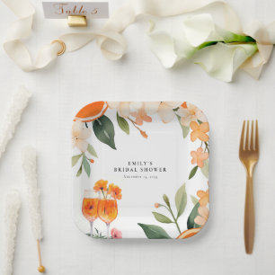Assiettes En Carton Watercolor Aperol Spritz Baby Shower de Mariée