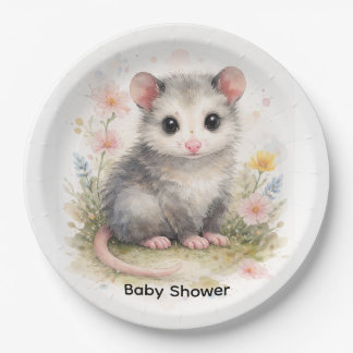 Assiettes En Carton Watercolor Baby Possum Baby Shower