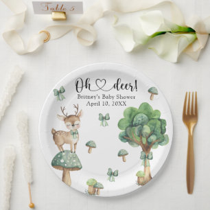 Assiettes En Carton Watercolor Baby shower de cerfs de bois