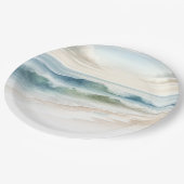 Assiettes En Carton Watercolor Beach Waves Rustic Coastal Mariage (Angle)