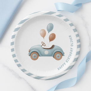 Assiettes En Carton Watercolor Blue Car Anniversaire   Fête des garçon