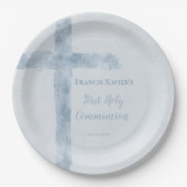 Assiettes En Carton watercolor blue cross  First Communion  (Devant)