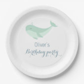 Assiettes En Carton Watercolor Blue Green Whale fête d'anniversaire (Devant)