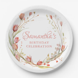 Assiettes En Carton Watercolor Blush Coral Tulips Anniversaire