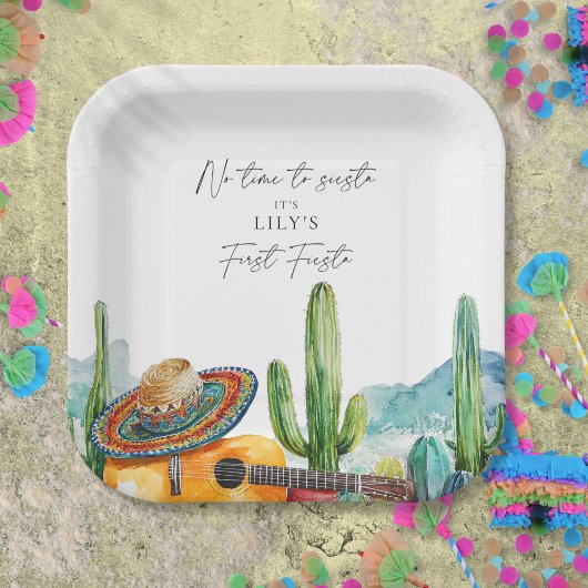 Assiettes En Carton Watercolor Cactus Première fête Fête Anniversaire