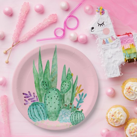Assiettes En Carton Watercolor , cactus , succulents (Fête)