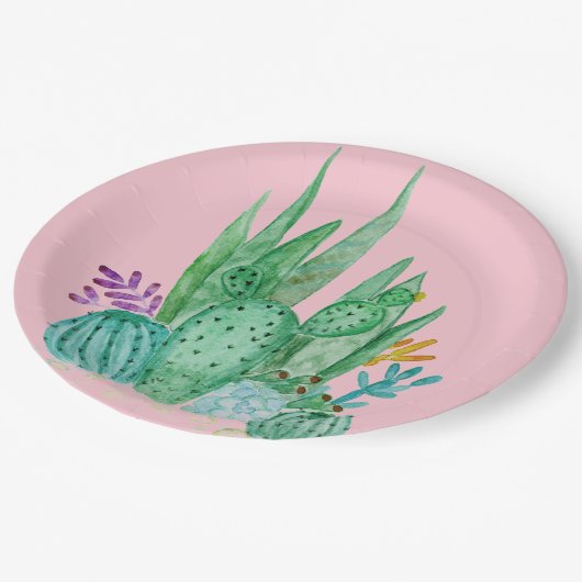 Assiettes En Carton Watercolor , cactus , succulents (Angle)