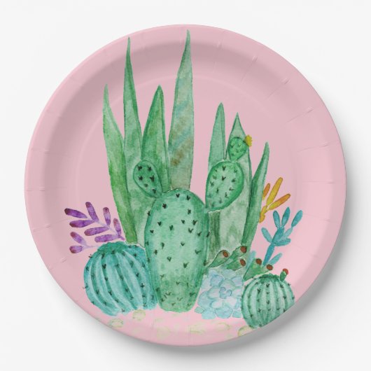 Assiettes En Carton Watercolor , cactus , succulents (Devant)