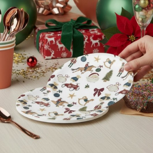 Assiettes En Carton Watercolor Christmas Toys Pattern Paper Plate