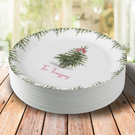 Assiettes En Carton Watercolor Christmas Tree Personalized