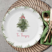 Assiettes En Carton Watercolor Christmas Tree Personalized