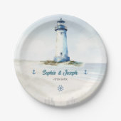 Assiettes En Carton Watercolor Coastal New England Mariage (Devant)