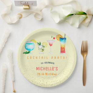 Assiettes En Carton Watercolor Cocktail fête d'anniversaire pour adult
