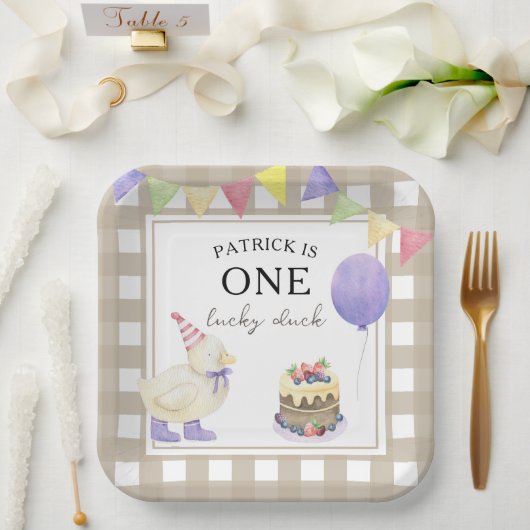 Assiettes En Carton Watercolor Duckking 1er anniversaire (Mariage)