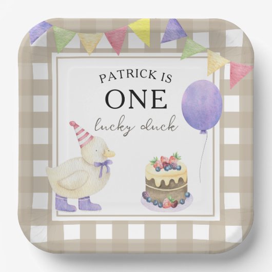 Assiettes En Carton Watercolor Duckking 1er anniversaire (Recto)