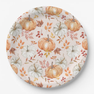 Assiettes En Carton Watercolor Fall Pmpkins Rustique Farmhouse