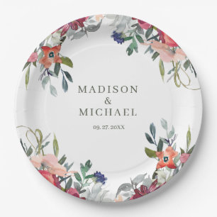 Assiettes En Carton Watercolor Fleurs sauvages Boho Garden Mariage