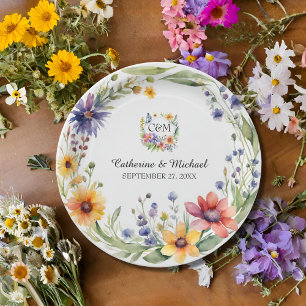 Assiettes En Carton Watercolor Fleurs sauvages Jardin Printemps mariag