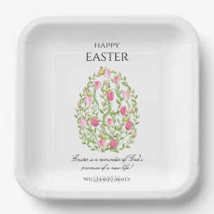 Assiettes En Carton Watercolor Floral Easter Egg Happy Easter