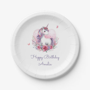 Assiettes En Carton Watercolor Floral Unicorn Magique fête d'anniversa