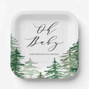 Assiettes En Carton Watercolor Forest Baby shower forestier