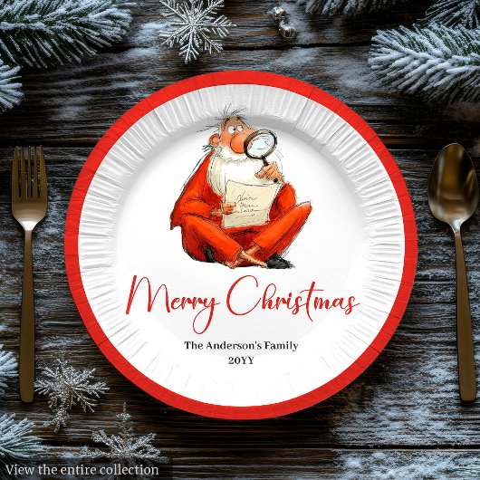 Assiettes En Carton Watercolor Funny Santa Holiday Paper Plates