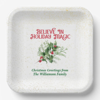 Assiettes En Carton Watercolor Holly Believe Holiday Magic Christmas