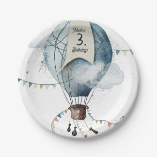Assiettes En Carton Watercolor Hot Air Balloon // Anniversaire de l’en