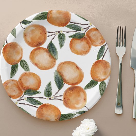 Assiettes En Carton Watercolor Little Cutie Orange Citrus