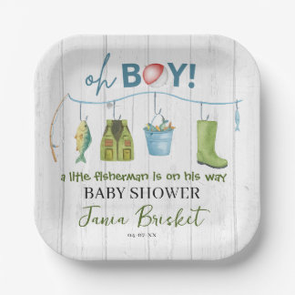 Assiettes En Carton Watercolor Little Fisherman on the Way Baby Shower