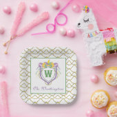 Assiettes En Carton Watercolor Mardi Gras Monogram Crest (Fête)