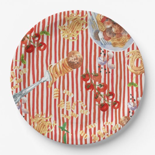 Assiettes En Carton Watercolor Meatball Italien Illustrations alimenta (Devant)