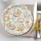 Assiettes En Carton Watercolor Mediterranean Food Pattern