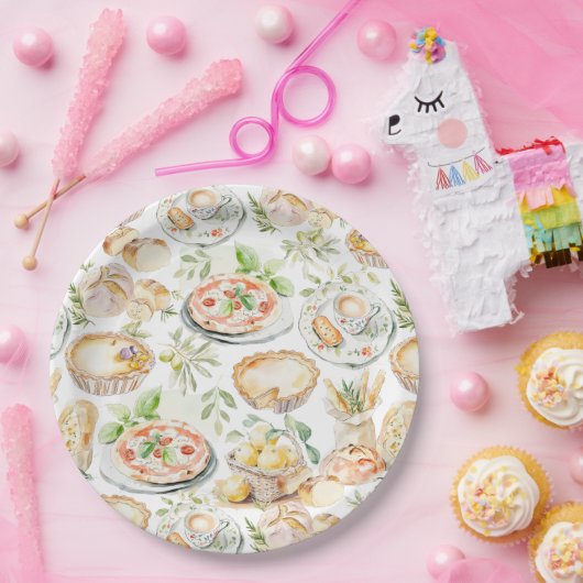 Assiettes En Carton Watercolor Mediterranean Food Pattern (Fête)