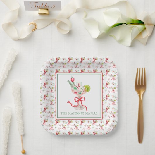 Assiettes En Carton Watercolor Merry Mahjong Christmas Cocktail Party (Mariage)