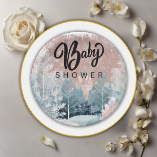 Assiettes En Carton Watercolor moderne Winter Wonderland Baby shower