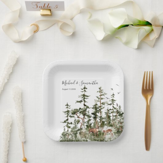 Assiettes En Carton Watercolor Mountain Forest Mariage rustique (Mariage)