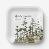 Assiettes En Carton Watercolor Mountain Forest Mariage rustique (Recto)