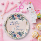 Assiettes En Carton Watercolor Navy & Blush Mariage (Fête)